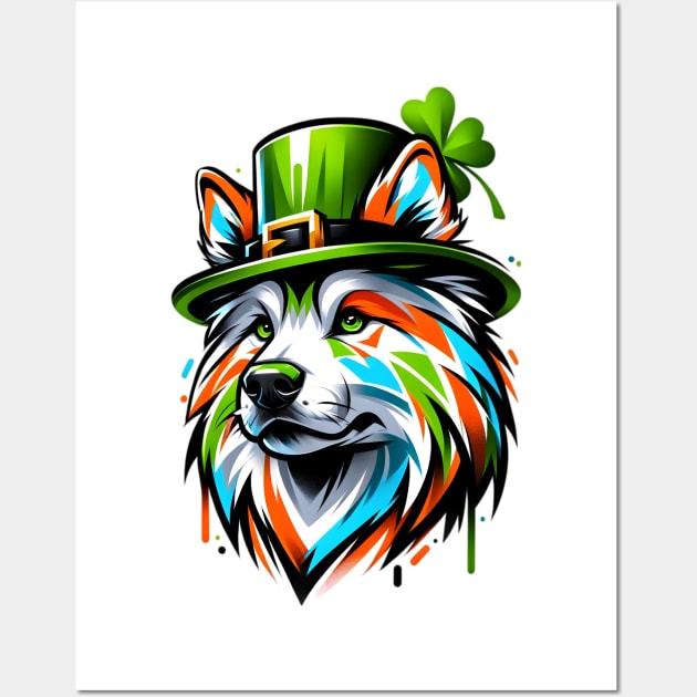 Chinook Dog in Leprechaun Hat for Saint Patrick's Day Wall Art by ArtRUs